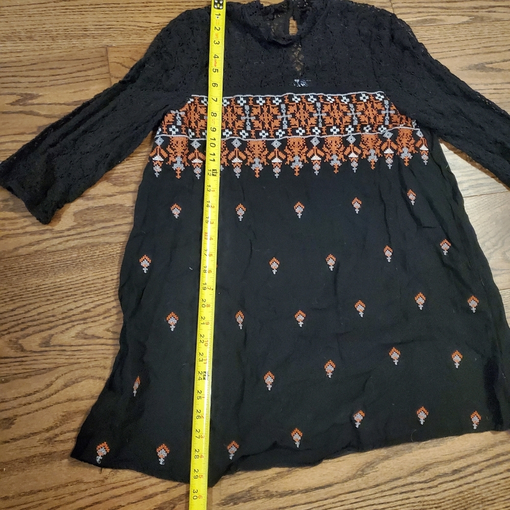 Doen Style Mini Tent Vintage Mini Swing 70s Small Black and Orange Lace Dress - Picture 14 of 14